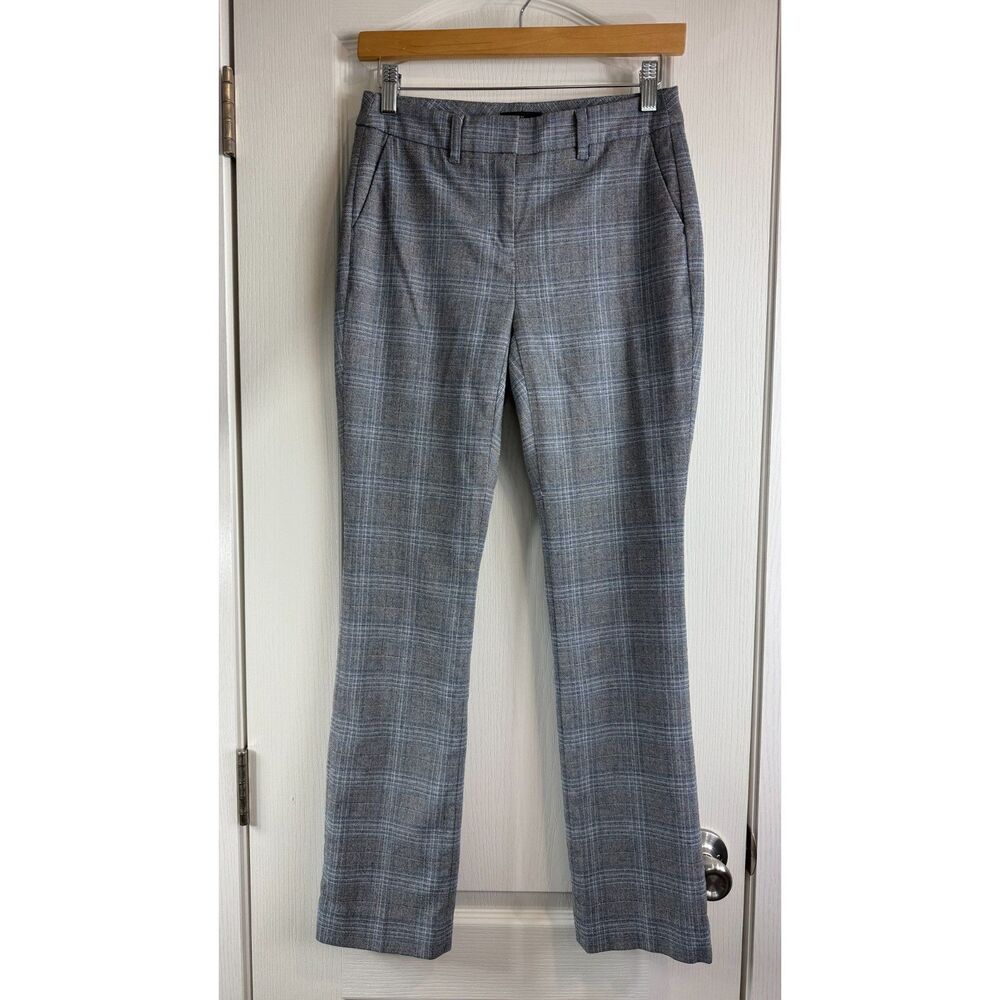 White House Black Market Women's The Slim Dress Pants Gray Blue Plaid Size 0 P